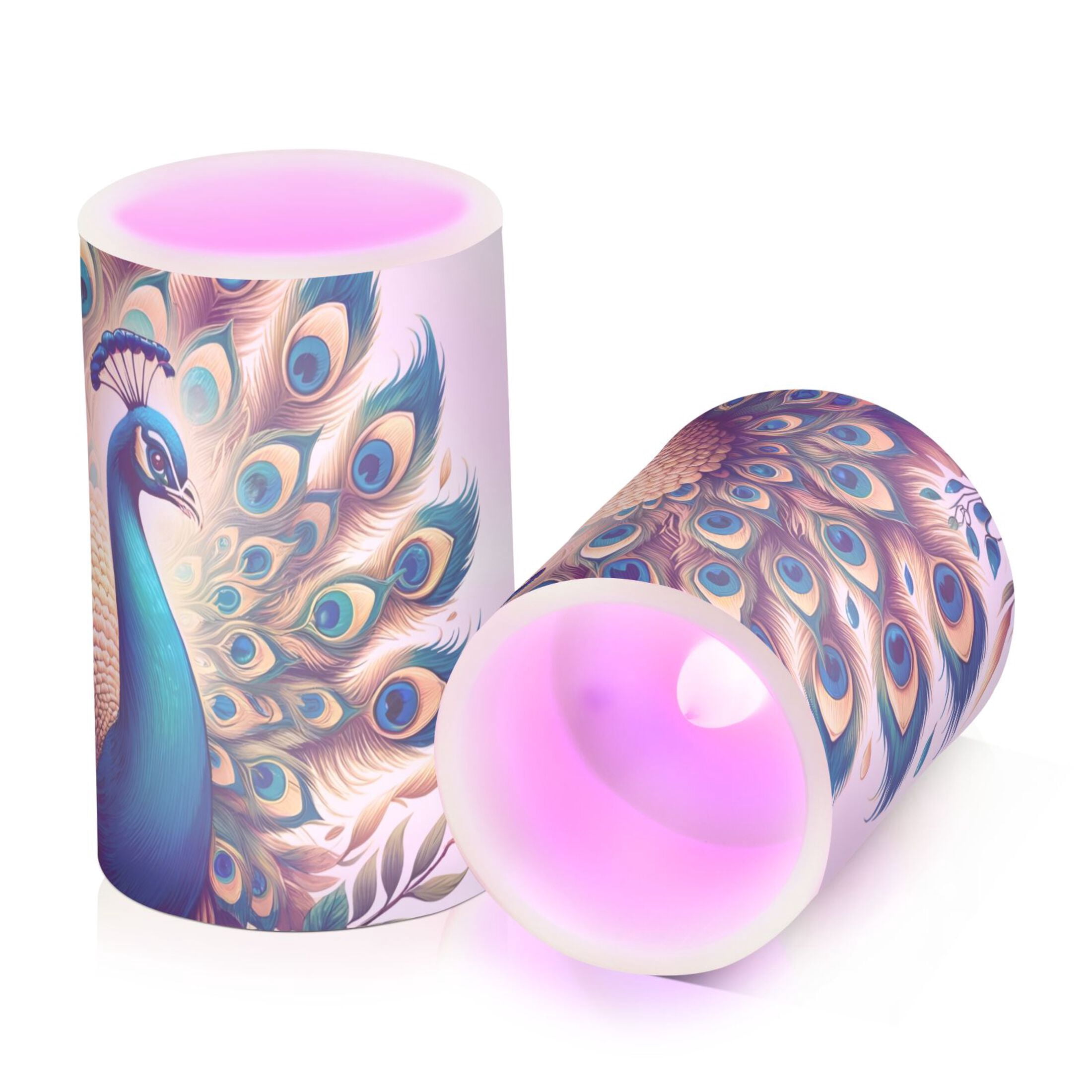 A Peacock Flameless Candles&nbsp;LED Lights Battery Operated Candles with Remote and Timers Flicker Lights Votive Set of 2