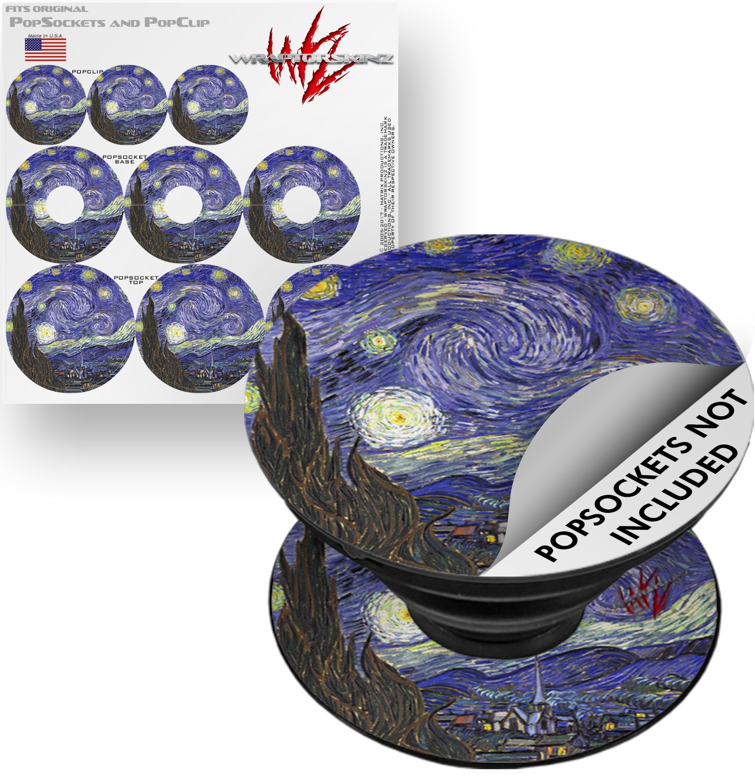 Decal Style Vinyl Skin Wrap 3 Pack for PopSockets Vincent Van Gogh Starry Night (POPSOCKET NOT INCLUDED) by WraptorSkinz