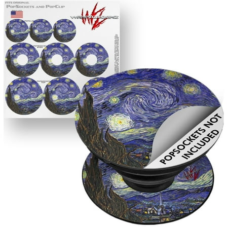 Decal Style Vinyl Skin Wrap 3 Pack for PopSockets Vincent Van Gogh Starry Night (POPSOCKET NOT INCLUDED) by WraptorSkinz
