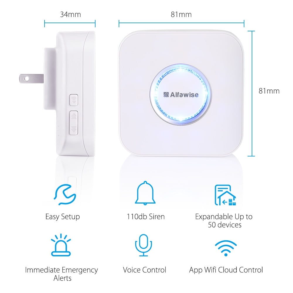 No Monthly Fee WiFi Security System WiFi Alarm System Kit Compatible with Alexa,APP Control and Message Alert Function,1 PIR Motion Sensor,1 Remote Control,4 Door Open Alarm and 1 Wi-Fi Gateway