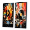 thumbnail image 3 of Designart "Retro Disc Popart Dreams II" Vinyl Records Framed Wall Art Set Of 2 - Multi-Color Fashion Framed Canvas Set For Living Room Decor, 3 of 6