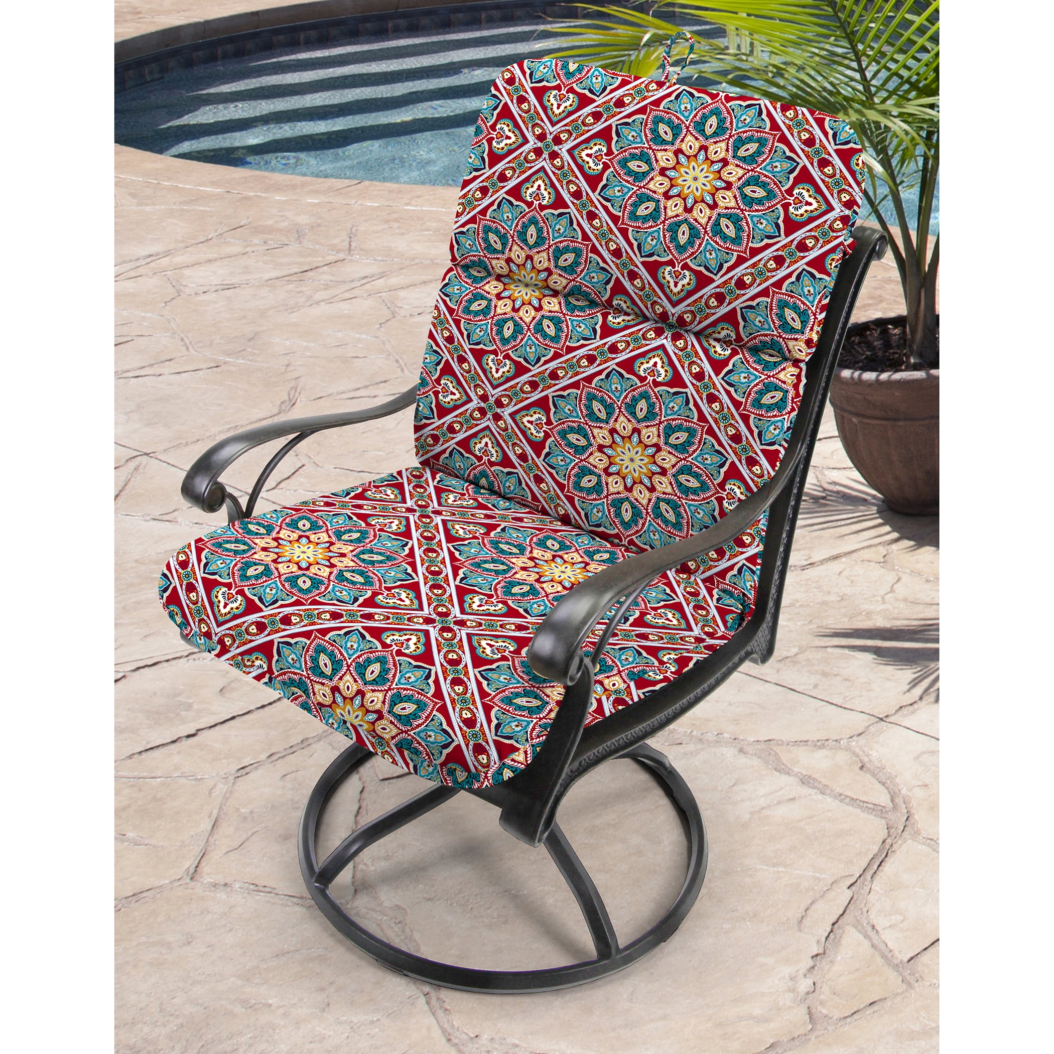 Jordan Manufacturing 45" x 22" Medlo Sonoma Multicolor Medallion Rectangular Outdoor Chair Cushion with Ties and Hanger Loop