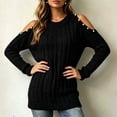 thumbnail image 6 of ClodeEU Women's Crew Neck Cutout Cold Shoulder Cable Knit Long Sleeve Sweater Top,Casual Loose Blouse Black,Women's Plus L, 6 of 6