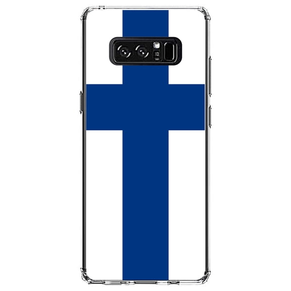 DistinctInk Clear Shockproof Hybrid Case for Samsung Galaxy Note 8 - TPU Bumper, Acrylic Back, Tempered Glass Screen Protector - Finland Flag - Finland