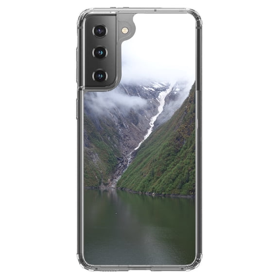DistinctInk Clear Hybrid Case for Samsung Galaxy S21 Plus (6.7" Screen) - Tracy Arm Fjord Waterfall - Slim Profile Design