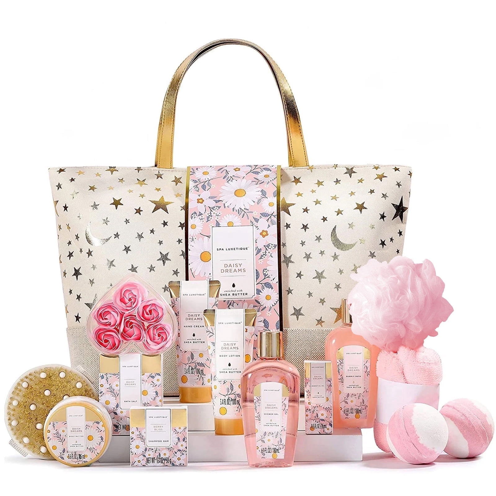 Bath Gift Sets for Women - 15 Pcs Daisy Dream Spa Gift Baskets for Her Relaxing Beauty Birthday Gifts for Mom