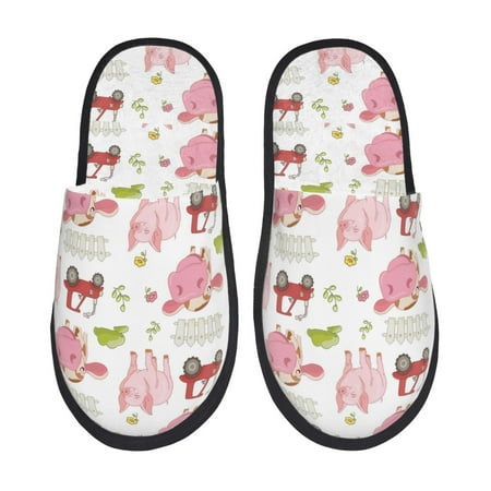

Adobk Cow And Pig Print Slippers Indoor Outdoor Retro Slippers House Soft Fluffy Slides Cushion Furry Slippers-Medium