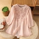 thumbnail image 2 of Camisas de Color Sólido para las Mujeres de Manga Larga Botón Abajo Cuello Casual Blusa Suave, 2 of 9