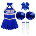thumbnail image 3 of Alvivi Kids Girls Cheerleading Outfits Cheer Leader Sleeveless Dance Dress with Stocking Pom Poms Set B Blue 6, 3 of 7
