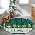 thumbnail image 4 of Area Rug 48in, St Patrick Gnome and Clovers Leaves Floor Carpet Living Room Rug, Lucky Quote on Green Checker Non-Slip Welcome Mat Indoor Rugs for Bedroom Dining Room, 4 of 9