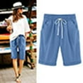 thumbnail image 3 of Women Summer Cotton Pants Plus Size High Waisted Shorts Lacing Beach Workout Pocket Five Point Pants, 3 of 6