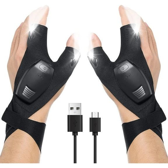 Rechargeable LED Flashlight Gloves Stocking Stuffers for Adults Men Christmas Birthday Gift Idea for Dad Husband Him Boyfriend Car Guy Waterproof Lighted Gloves for Repairing Fishing Camping