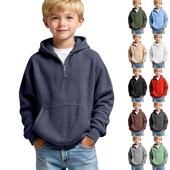 Fozruso Boys Knit Half Zip Hooded Sweatshirt For Kids Cozy Long Sleeve Pullover with Pockets