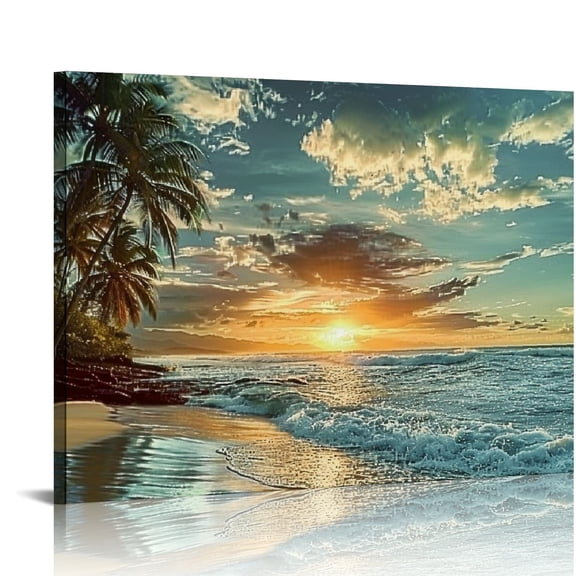 ARISTURING Beach Pictures Ocean Canvas Wall Art, Sunset Tropical Wall Art for Living Room Bathroom Wall Decor