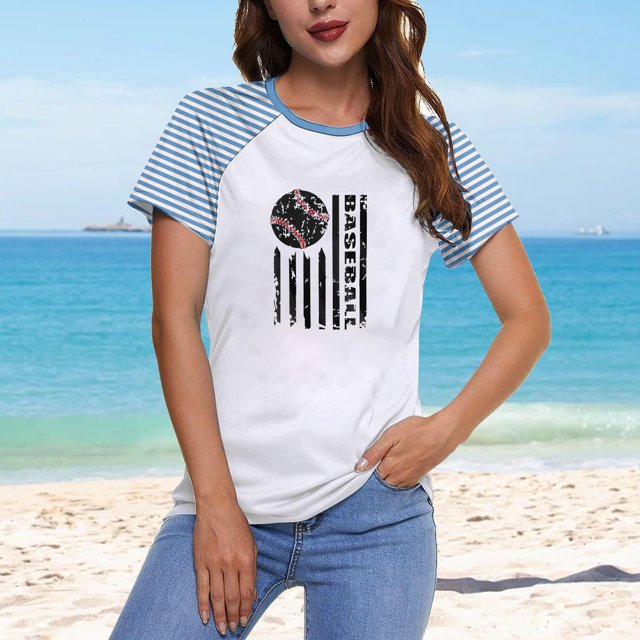 Fiudx Liquidación de Ahorros de Verano Camiseta Informal de Manga Corta con Cuello Redondo y Estampado a La Moda para Mujer