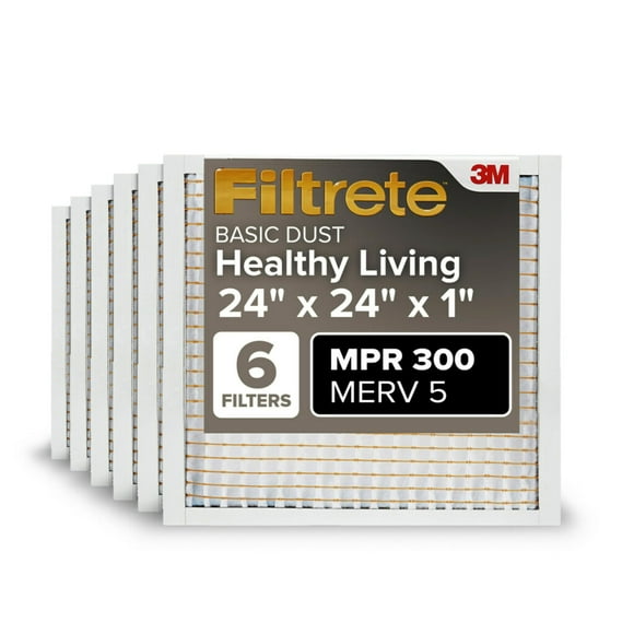 Filtrete 24x24x1 AC Furnace Air Filter, MERV 5, MPR 300, Capture Unwanted Particles, 3-Month Pleated 1-Inch Electrostatic Air Cleaning Filter, 6-Pack (Actual Size23.81x23.81x0.66 in)