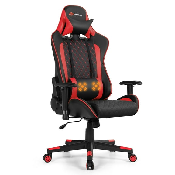 Goplus Gaming Chair Reclining Racing Chair w/Lumbar Support and Headrest Red