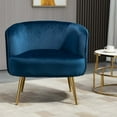thumbnail image 1 of Velvet Accent Barrel Chair, Modern Upholstered Armchair Lounge Chair, Vanity Chair Reading Chair with Tufted Back and Golden Legs, for Living Room Bedroom Reading Room, Easy Assembly, Blue, 1 of 6