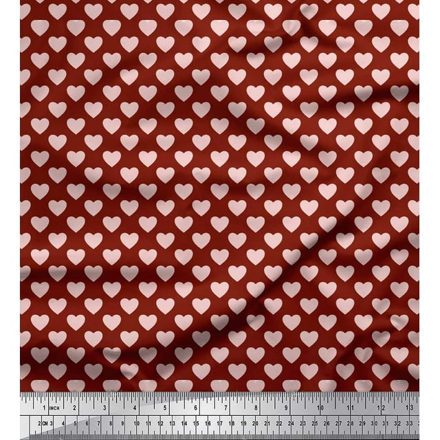Soimoi Tissu en Coton Rouge Canard Imprimé Cœur Rose au Mètre 42 Pouces de Large