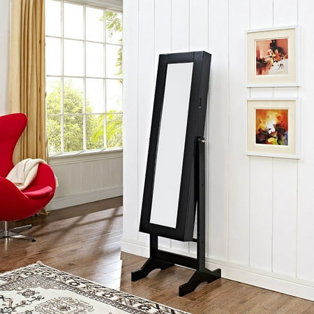 Modern Jewelry Armoire Cheval Mirror - High Gloss Black