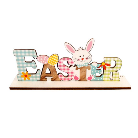 Easter Bunny Wooden Tabletop Decoration Colorful Freestanding Letters with Floral Design for Holiday Display
