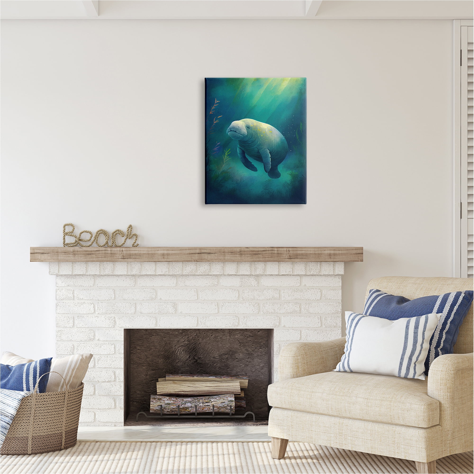 Stupell Industries Manatee Underwater View Animals & Insects Painting Gallery Wrapped Canvas Art Print Wall Art, 24 x 30