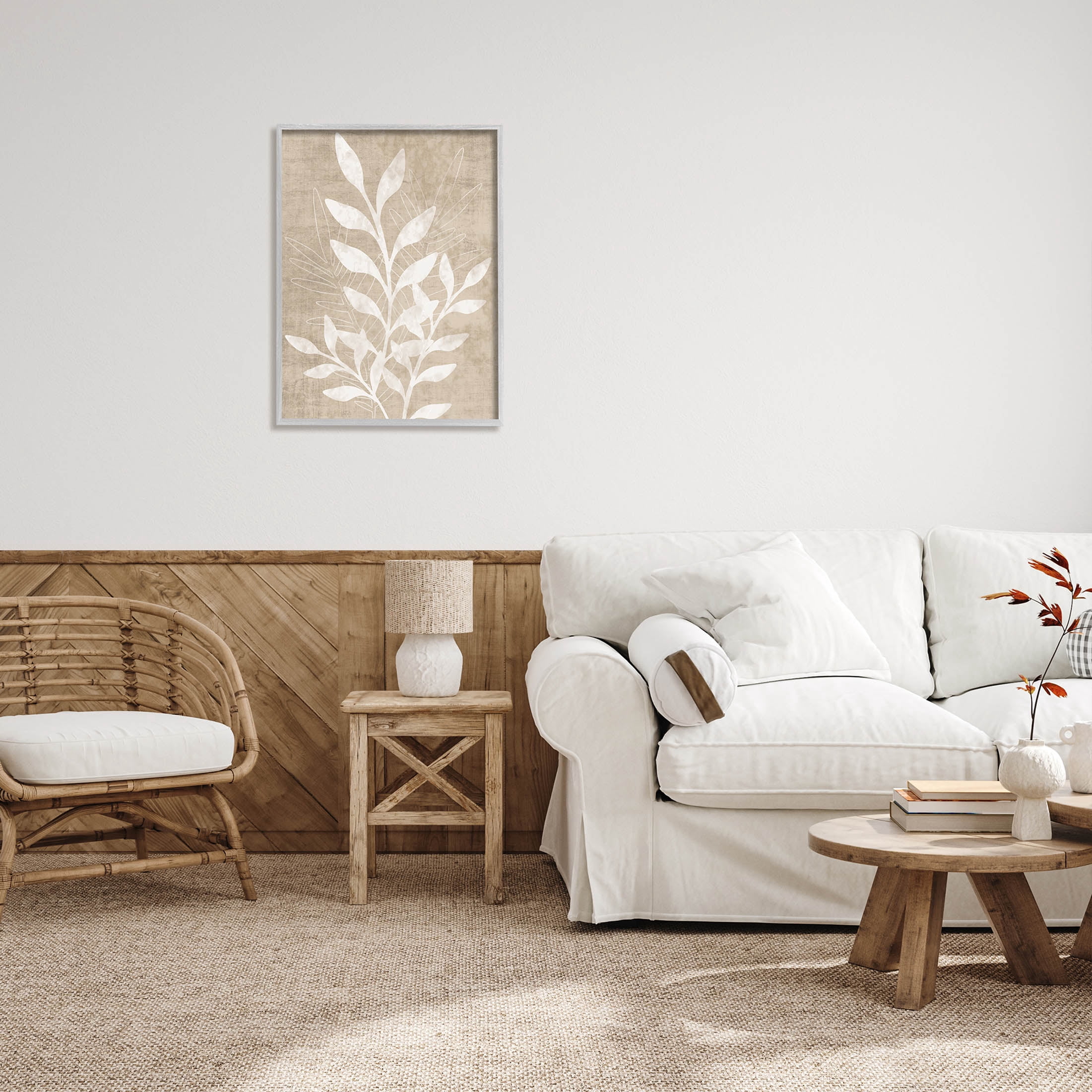 Stupell Industries Neutral Plant Leaf Collage Graphic Art Gray Framed Art Print Wall Art, Design by Natalie Carpentieri