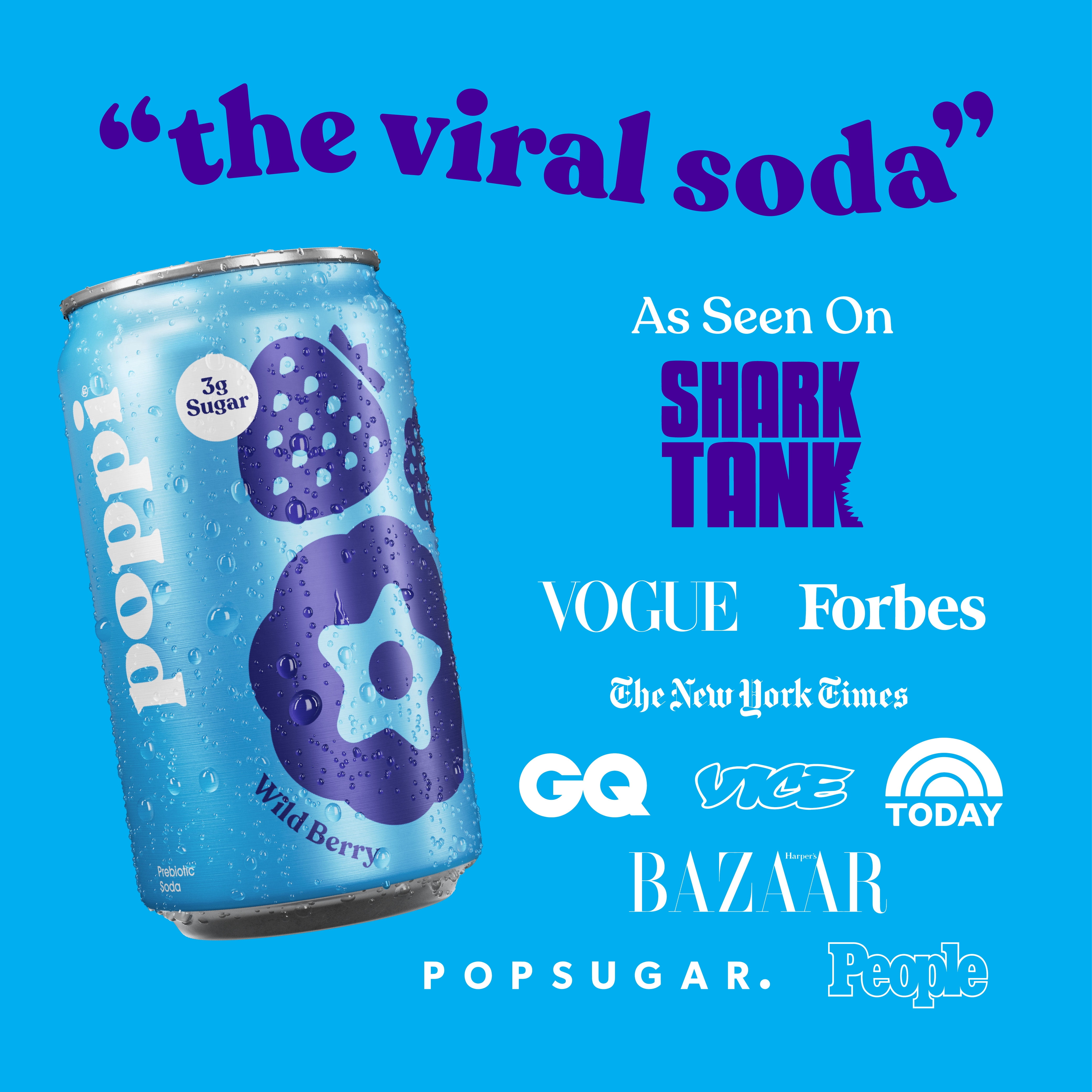 poppi Wild Berry Prebiotic Soda, 7.5 oz, 1 Single Can