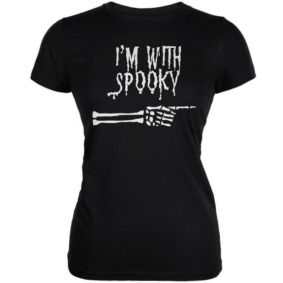 Halloween Women's Juniors I'm With Spooky Black Short Sleeve Graphic Tee