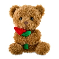 Small Bear with Rose Plush, Brown, 8", Valentine's Day by Way To Celebrate