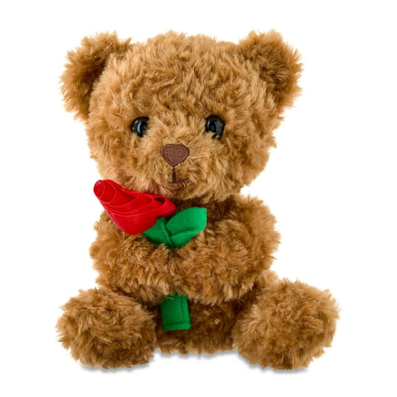 Small Bear with Rose Plush, Brown, 8", Valentine's Day by Way To Celebrate