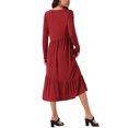 thumbnail image 5 of INSPIRE CHIC Women's Fall Long Sleeve Casual Loose Pleated Tiered Crewneck Swing Midi Dress with Pockets L Wine Red, 5 of 6