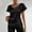 Black, variant on V Neck Blouses For Womens Satin Silk Cap Sleeve Side Ruched Slim Shirts Layering Casual Tops Wine XL