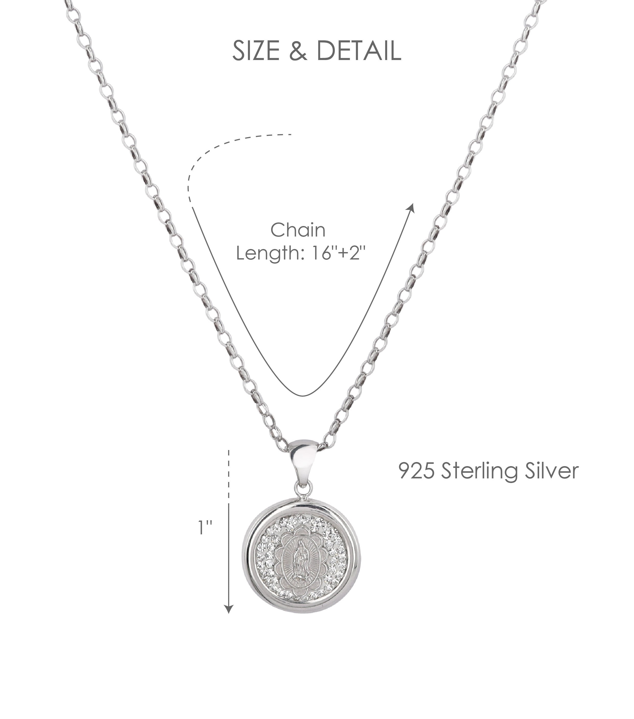 Brilliance Fine Jewelry Sterling Silver Crystal Guadalupe 2-Way-Wear Disc Pendant Necklace, 16"+2"