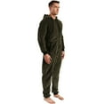 thumbnail image 5 of Men's Hooded Onesie Pajamas Adult One Piece Pjs Zip Up Jumpsuit Warm Full Zipper Long Sleeve Long Pants Thick Thermal Lounge Fuzzy Fleece Fall Winter Sleepwear Green Small, 5 of 5