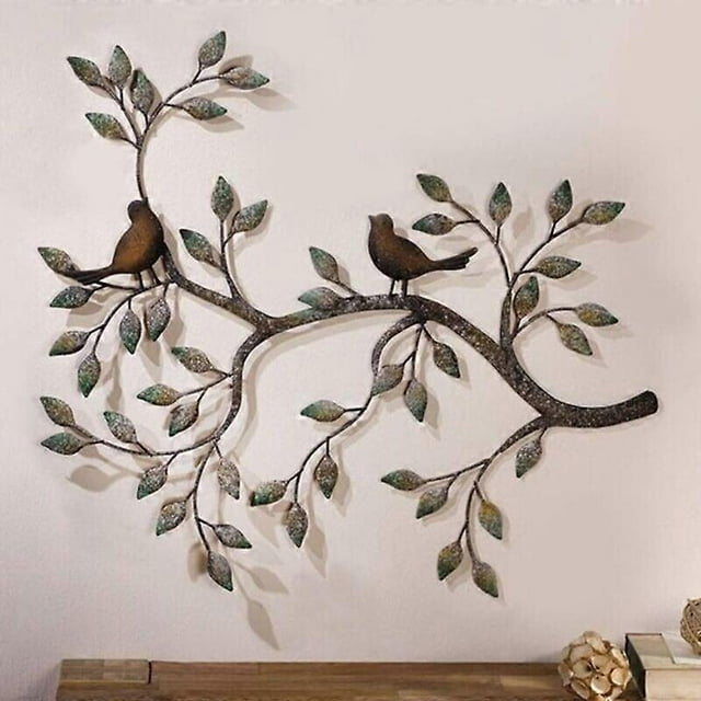 Bird Wall Art Decor, A Pair of Love Birds on Branches, Metal Wall Hanging Sculpture, Retro Wrought Iron Wall Decor, 58x48CM