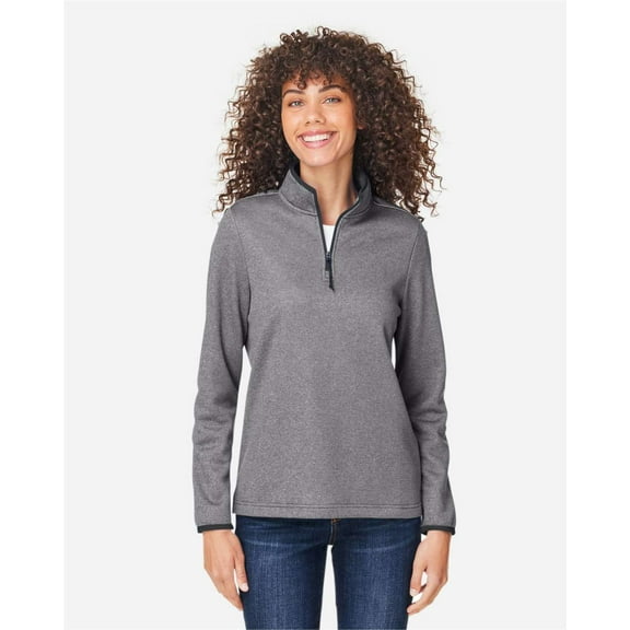 CORE365 CE73W Women's Venture Heathered Stripe Quarter-Zip Pullover-BLACK/ WHITE-L