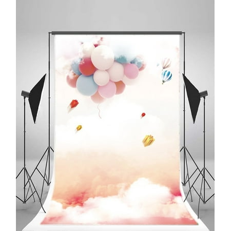GreenDecor Polyester Fabric Photography Backdrop 5x7ft Colored Balloons Hot Air Balloons Clouds Children Baby Kids Portraits Props Shooting Video