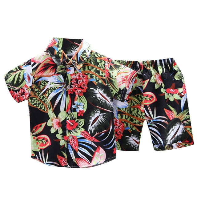 Odeerbi 1-6 Años Conjunto de Verano Para Niños Hawaiano Camisa de Manga Corta de Algodón Estampado Tropical Conjunto Corto Camisa Gráfica Conjunto de Dos Piezas