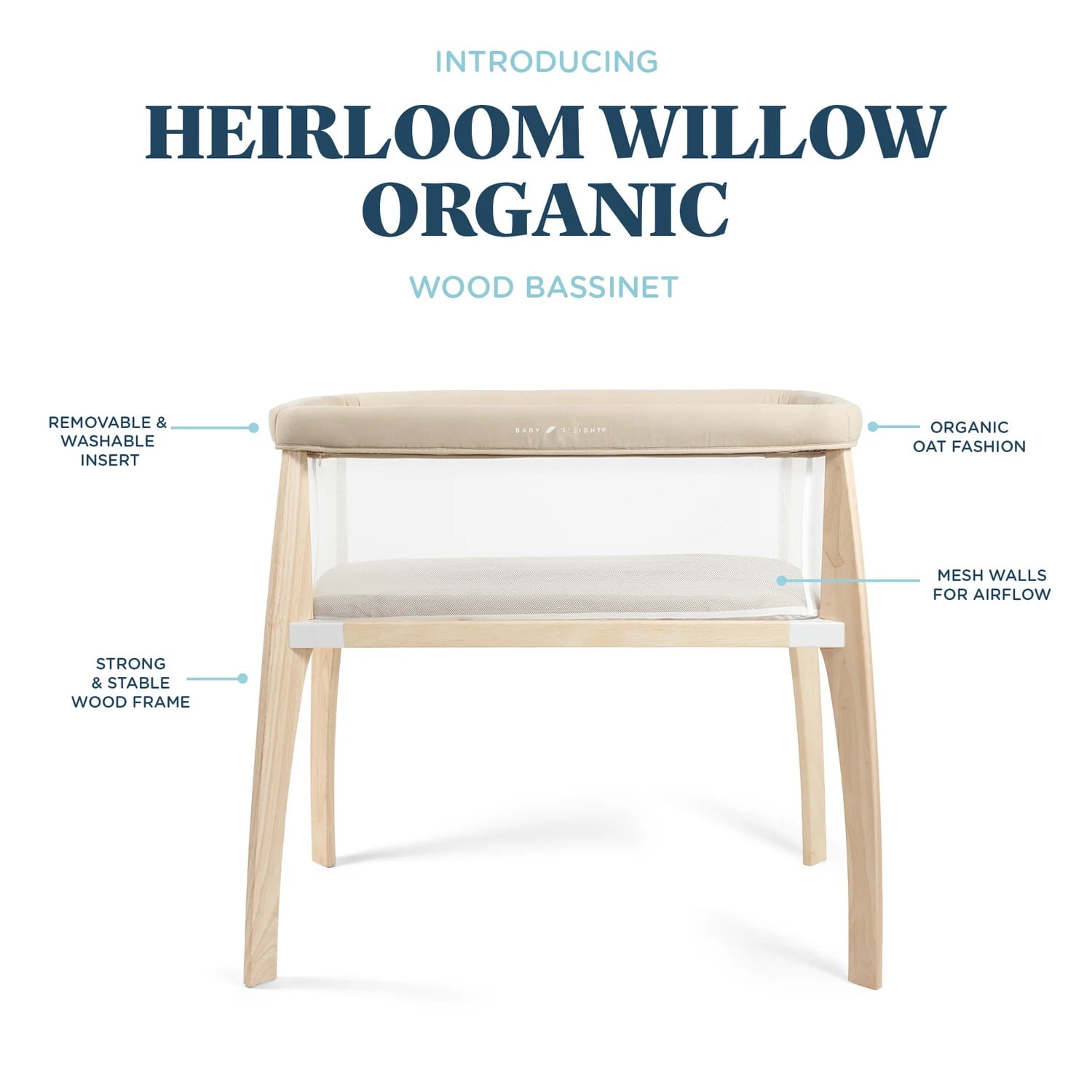 Baby Delight Heirloom Willow Wood Infant Bassinet, Organic Oat