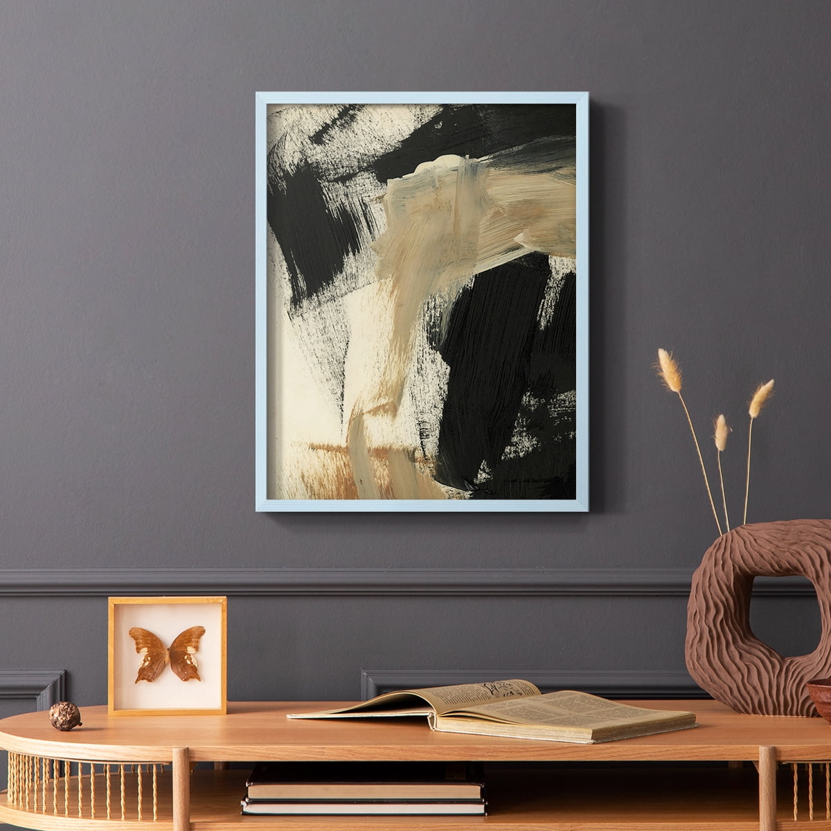Baked Paintstrokes IV Framed Print in Blue Solid Wood Framed Print No Nail Hanging