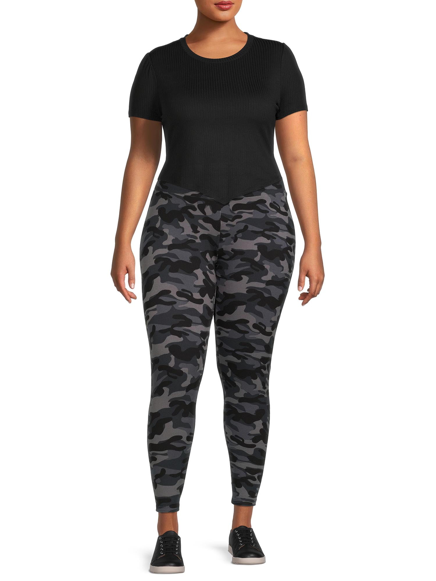Feathers Plus size Women’s Cozy Lightweight Fleece-Lined Stretch Multipack Leggings for Everyday Wear, 2 Pack, Sizes 1X-4X