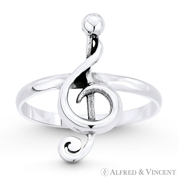 G-Clef Musical Symbol Charm Stackable Right-Hand Ring in Oxidized .925 Sterling Silver