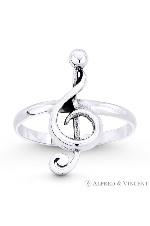 G-Clef Musical Symbol Charm Stackable Right-Hand Ring in Oxidized .925 Sterling Silver