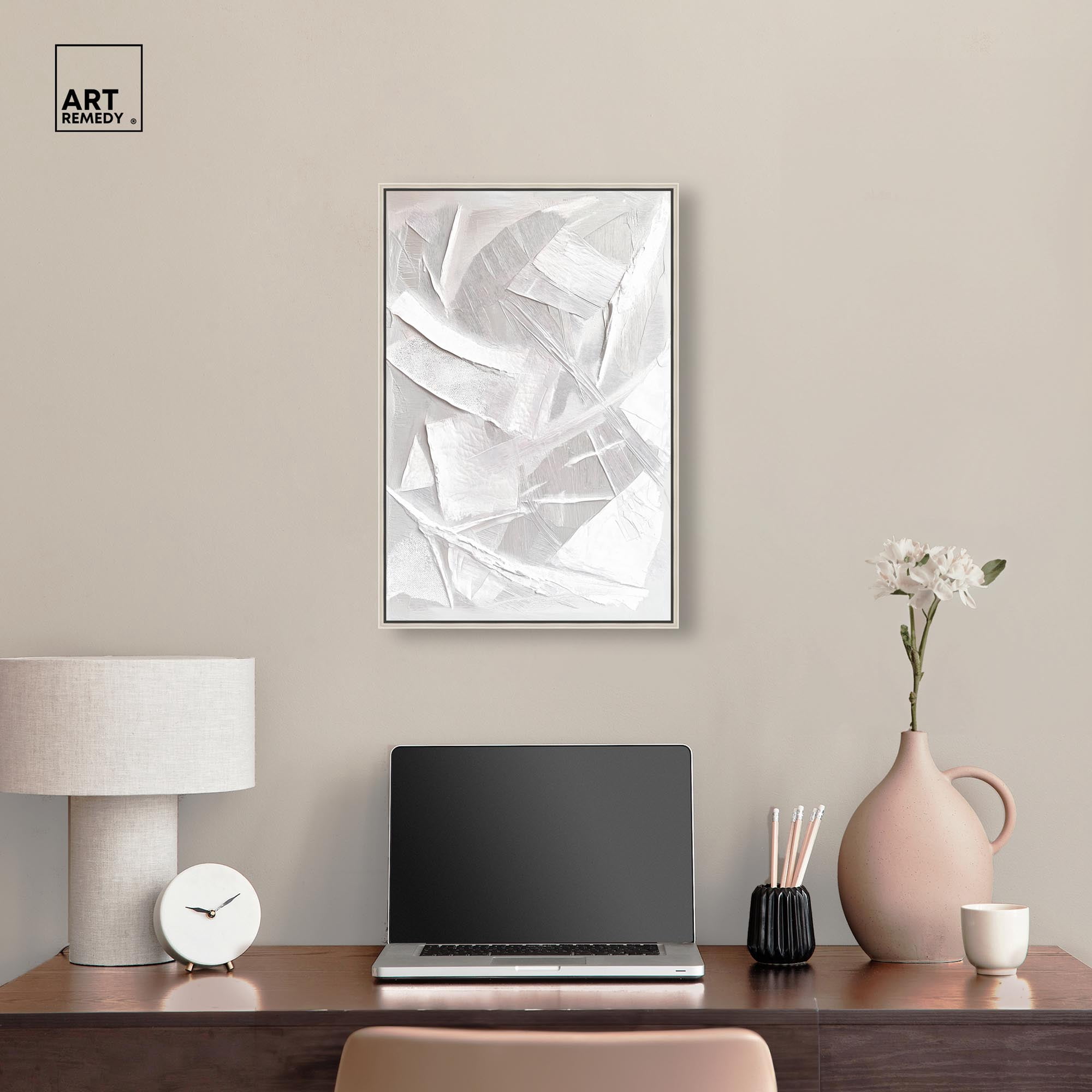Thick White Texture II Canvas White Wall Art by Art Remedy, Silver Frame, 16 x 24