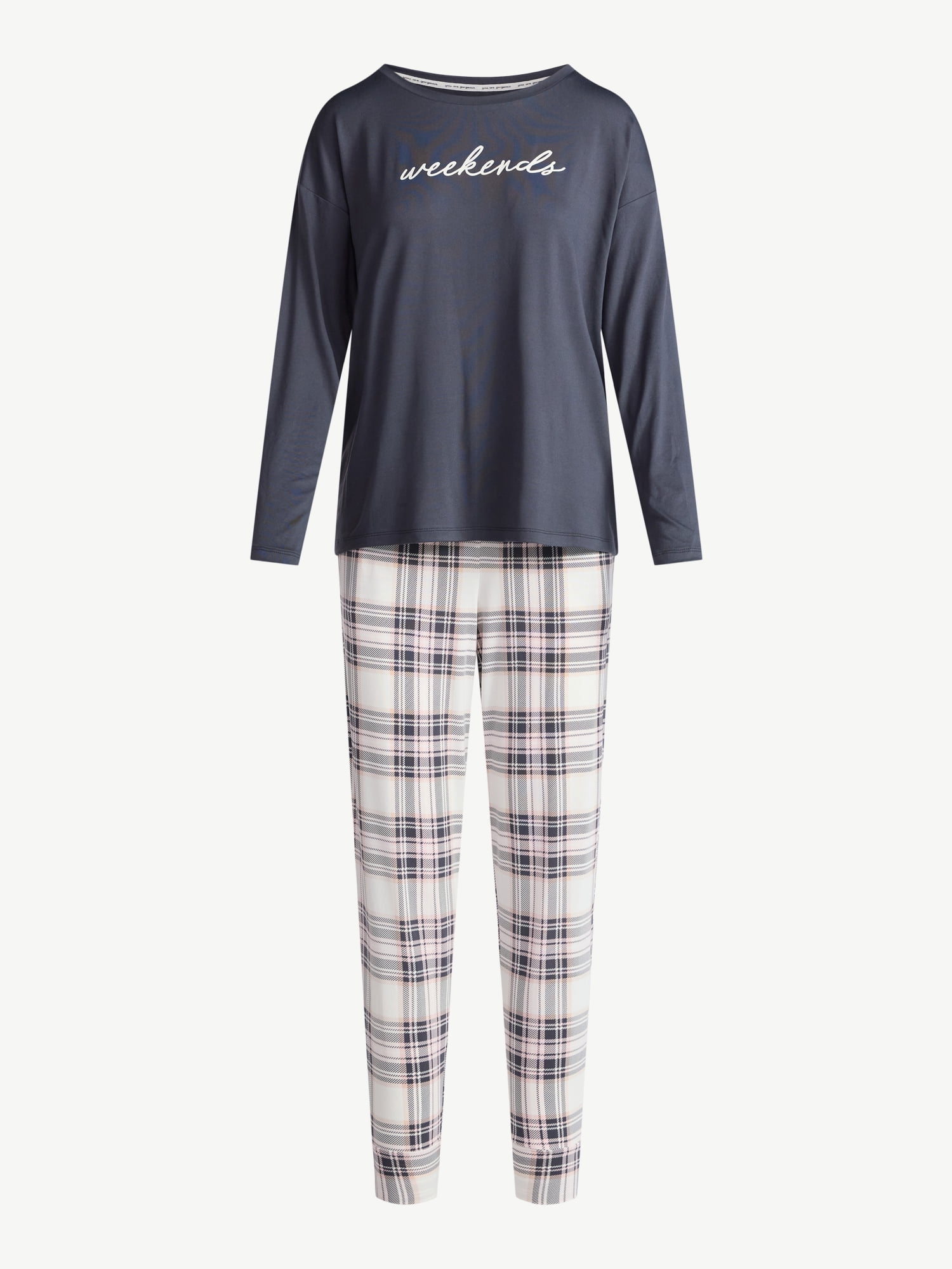 Joyspun Women's Dreamy Soft Collection Long Sleeve Sleep Top and Joggers Pajamas Set, 2-Piece, Sizes XS-3X
