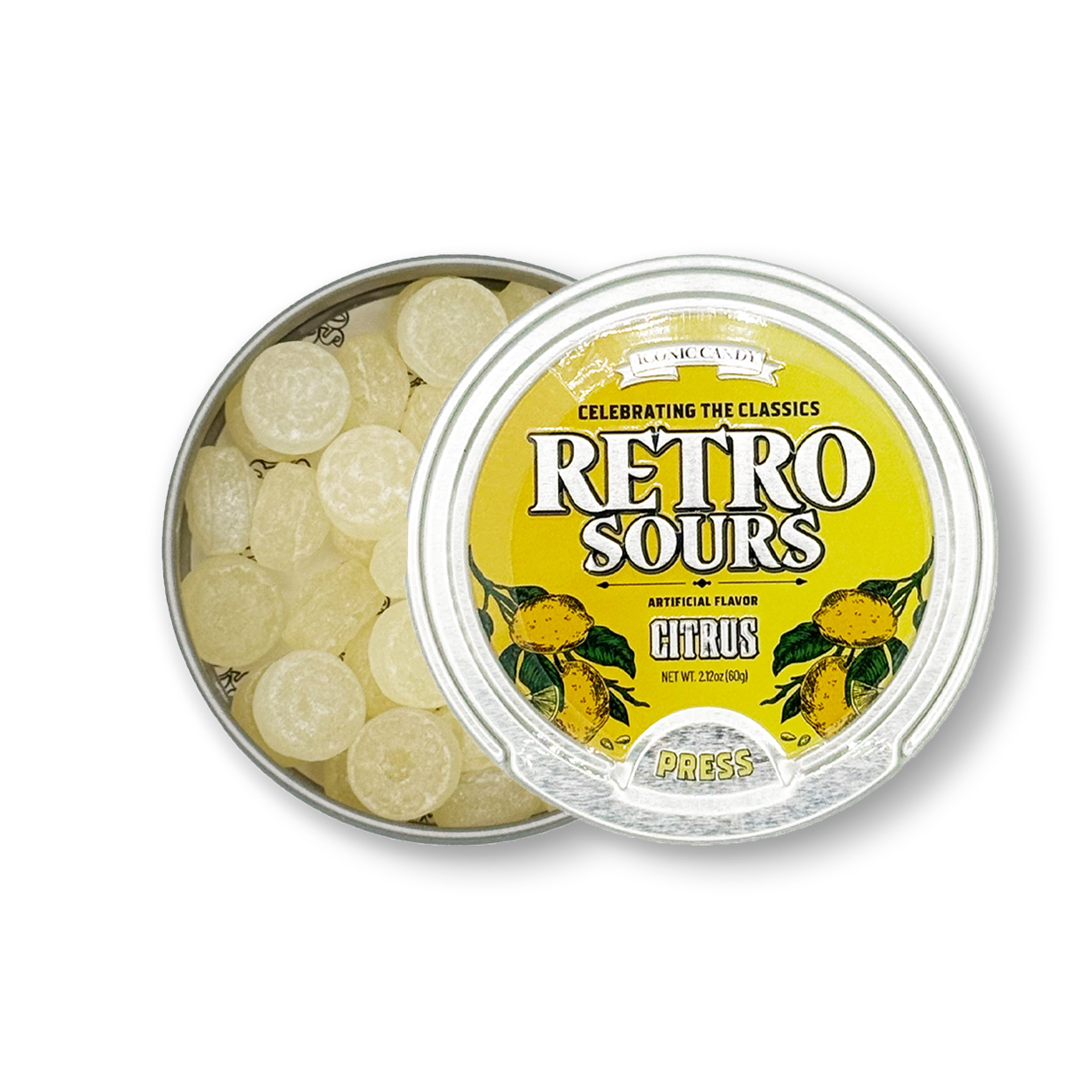 Retro Sours Citrus Lemon Candy 3-Pack – Nostalgic Hard Candy Tins, Mouth-Puckering Sour Drops, Tangy Lemon Treats for Parties, Stocking Stuffers, Buffets