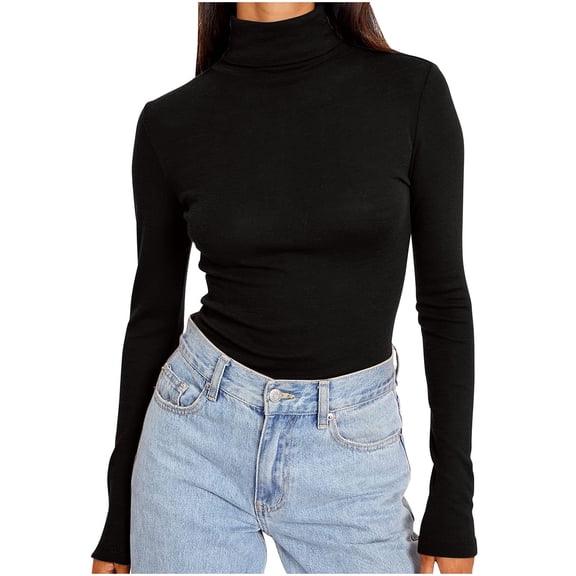 HAiming Long Sleeve Shirts for Women Mock Turtleneck Solid Color Basic Tee Fall Winter Slim Layering Tops