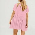thumbnail image 6 of Hvot&aat 2025 Summer Women's Short Sleeve Mini Pleated Dress Casual Loose Crew Neck Flowy Swing Tunic Dresses, 6 of 7