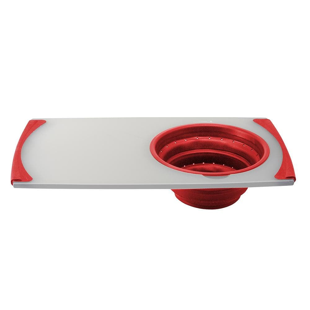 Domestify Plastic over-The-Sink Cutting Board Removable Collapsible Strainer - Red -19.5"x11.5"